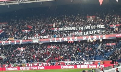 La banderole des supporters du PSG contre la décision de la LFP de sanctionner le FC Nantes