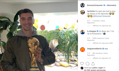 Meunier pose avec la Coupe du Monde, Mbappé répond avec une moquerie