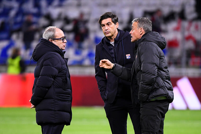 Luis Campos, Fonseca et Luis Enrique durant OL/PSG