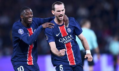 Dembélé + Ruiz célébration but PSG/Brest