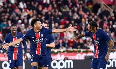 célébration but Désiré Doué lors de Monaco/PSG